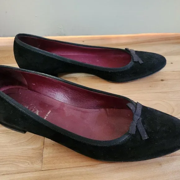 Prada - Black Suede Round-Toe Flats - Picture 6 of 8